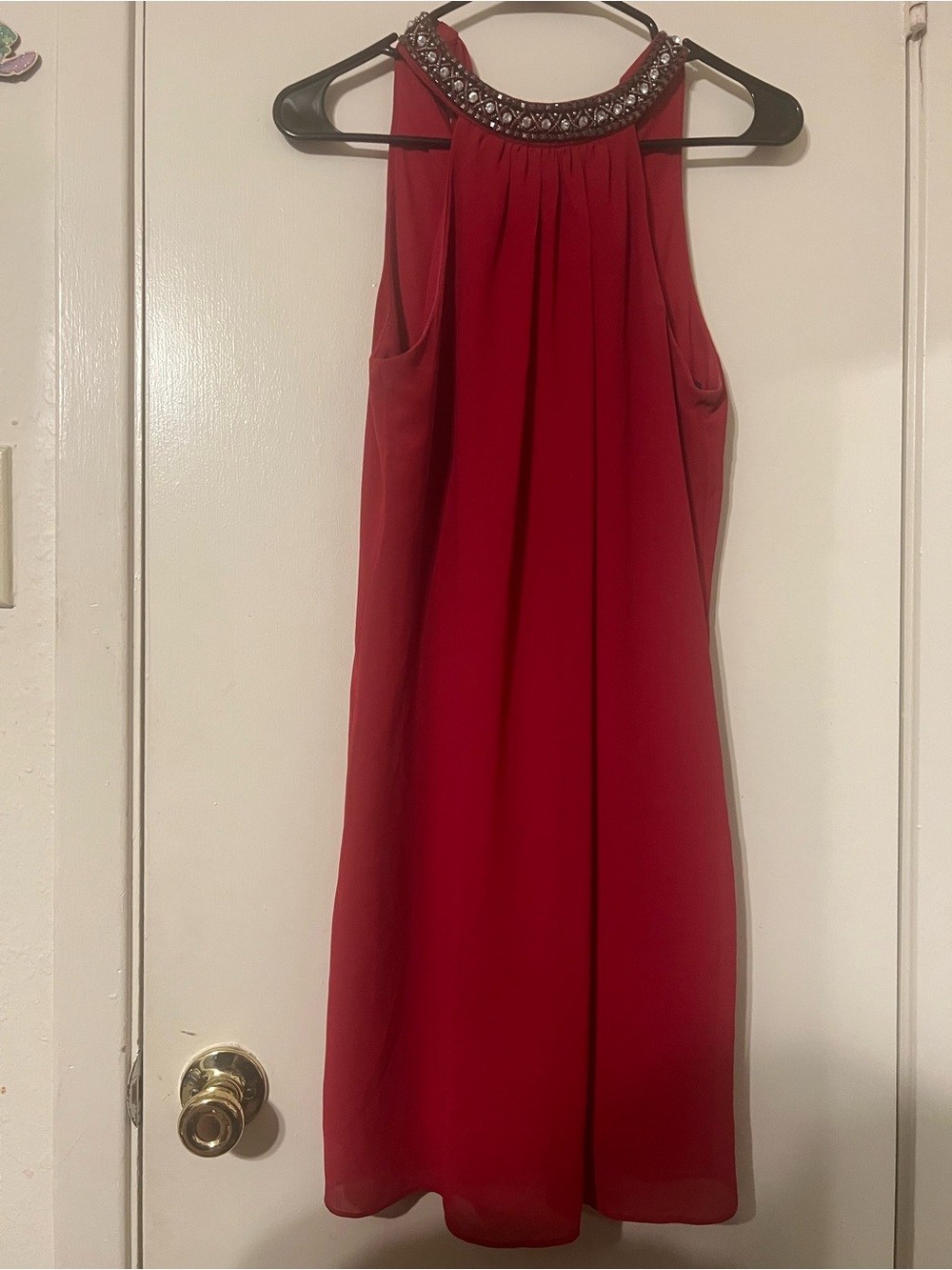 by & by Red Halter Dress with Beaded Neckline